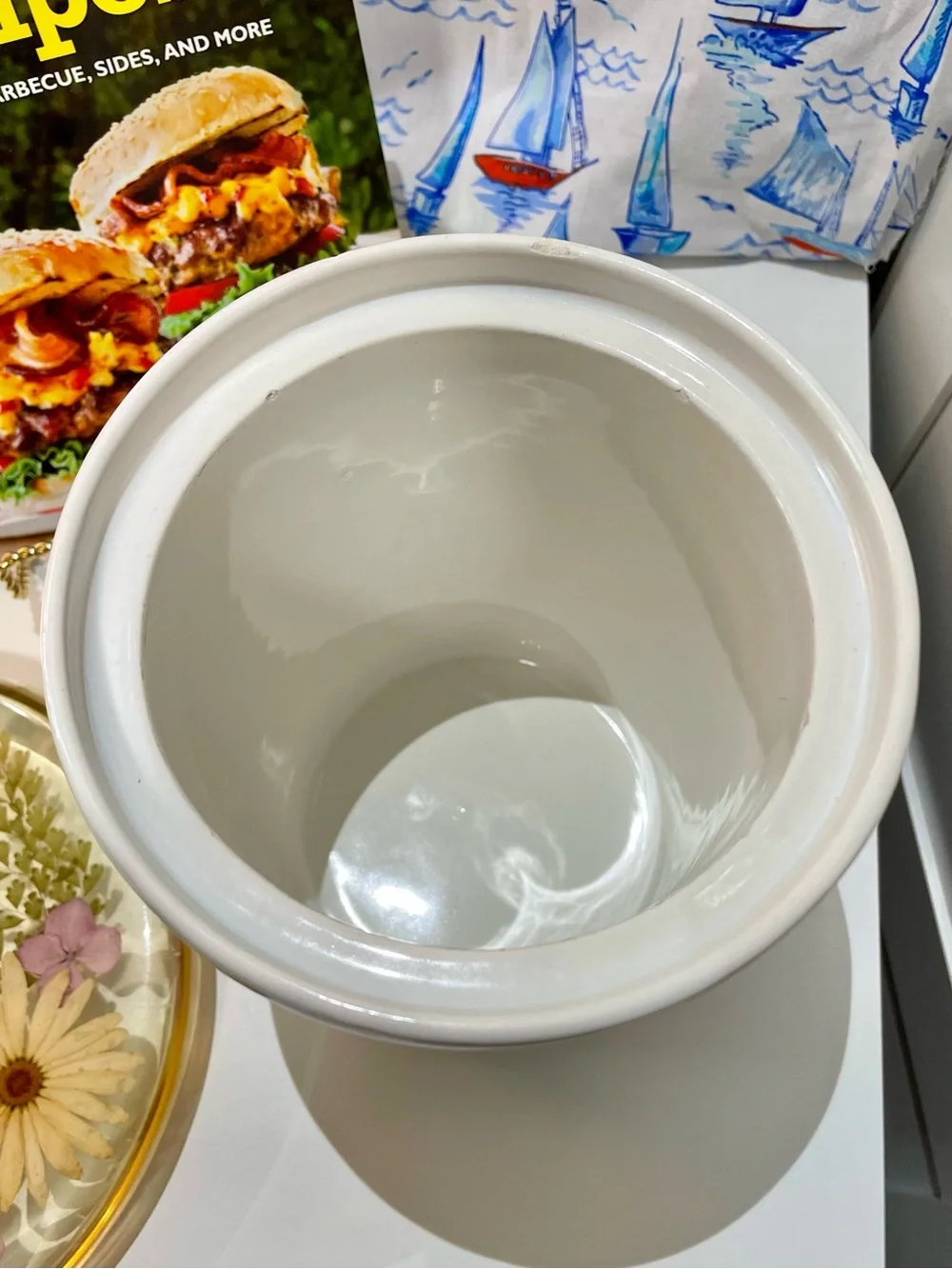 White Ceramic Kitchen Utensil Holder Crock
